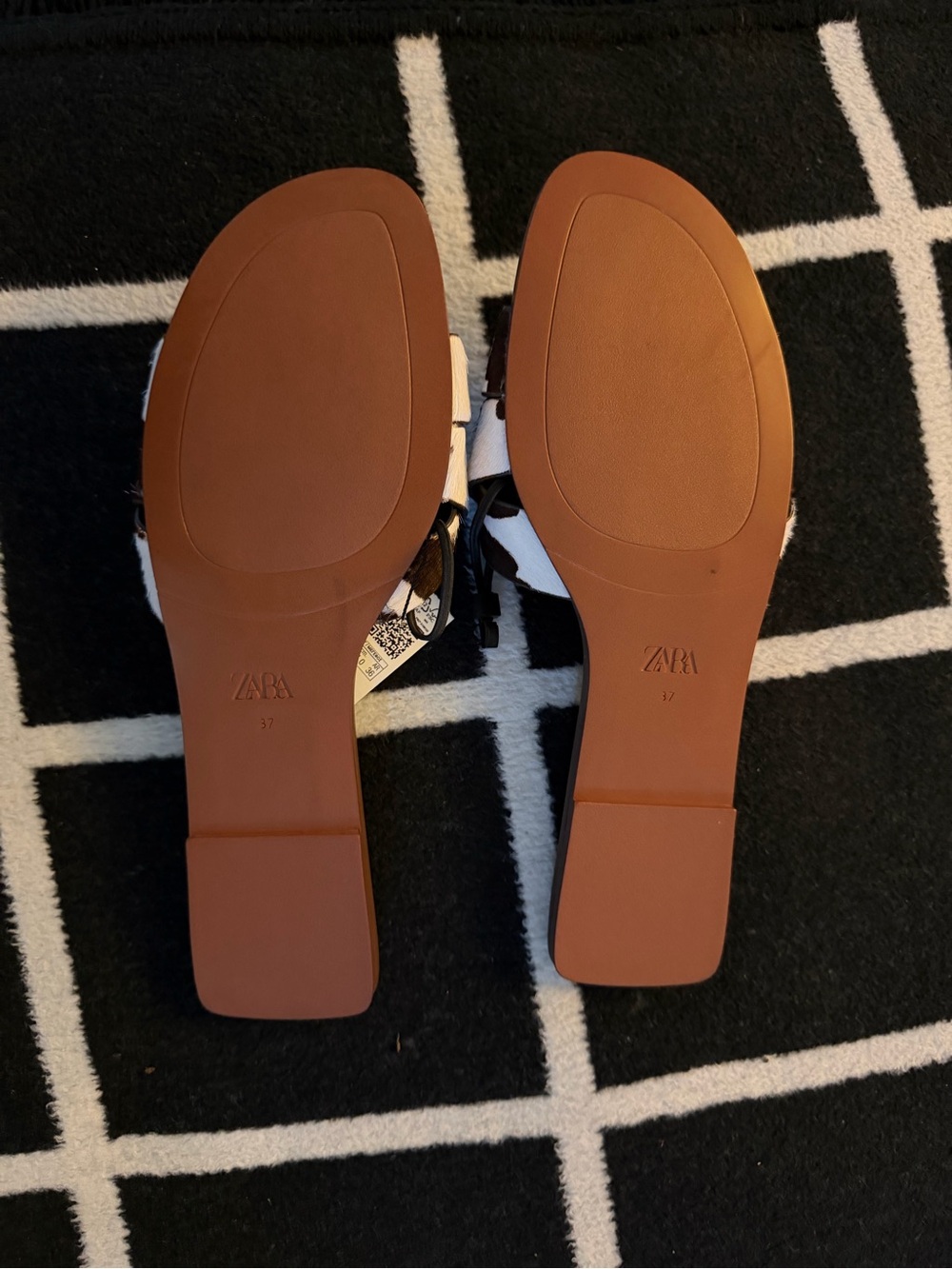 ZARA Cowhide Slide Sandals in Brown & White US 6.5 37 new with tags - Picture 3 of 3